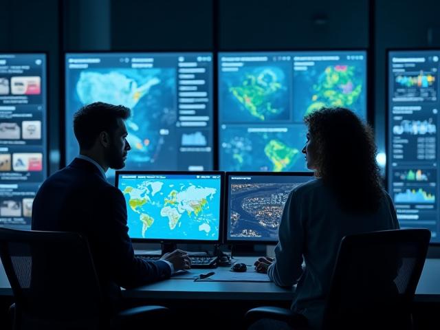 Team som overvåker logistikk på skjermer i et kontrollrom